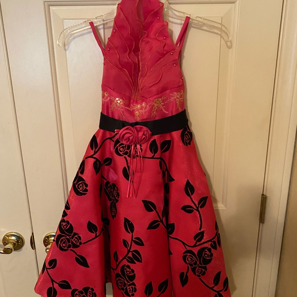 Bell of the Ball Girls Party Dress Hot pink and black with tooling layers